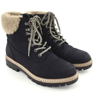 Steve Madden Astrixx Women's Ankle Boot Black Faux Fur Trim Side Zip Size EU 37